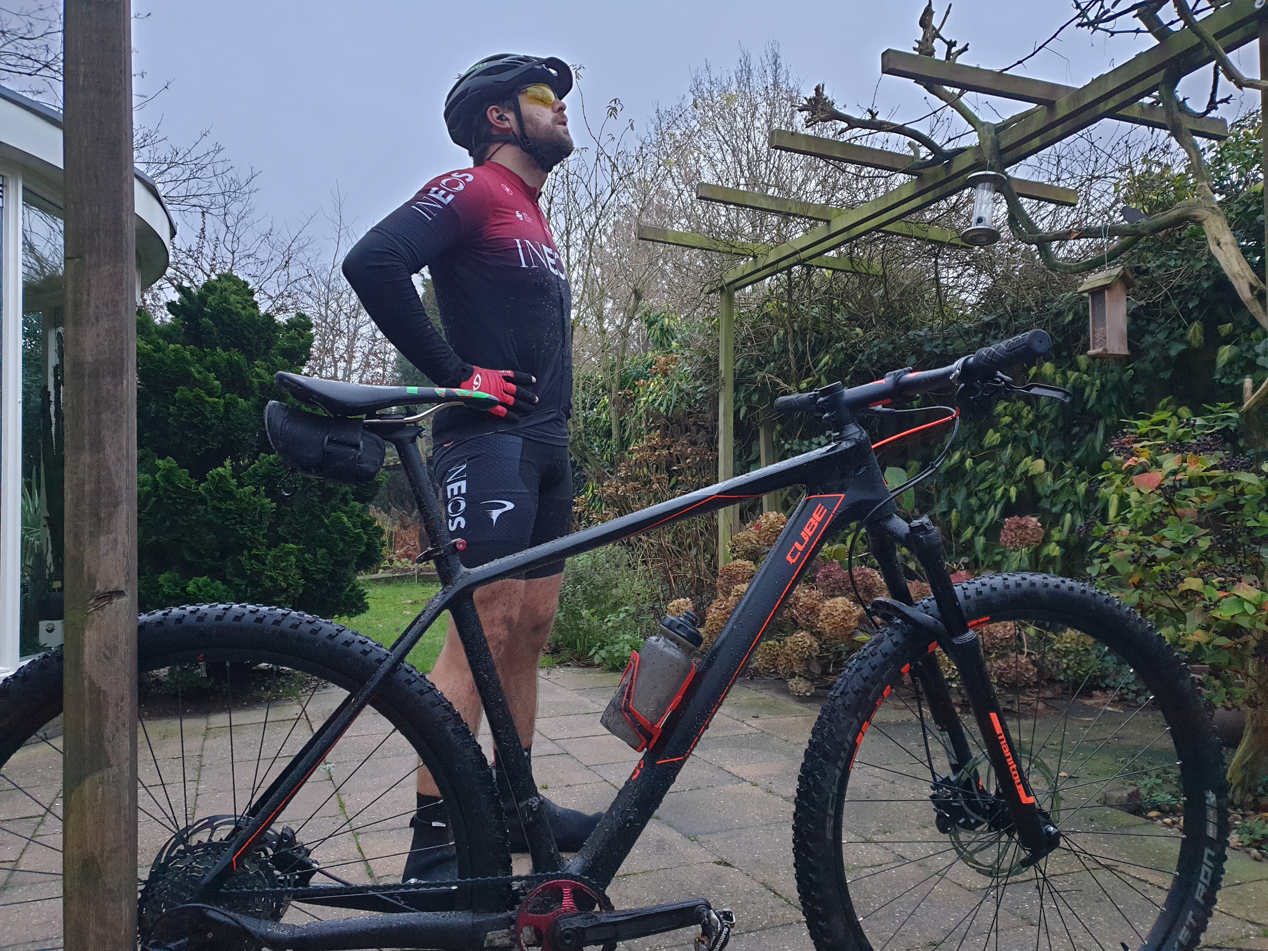 Catching breath after mountain biking