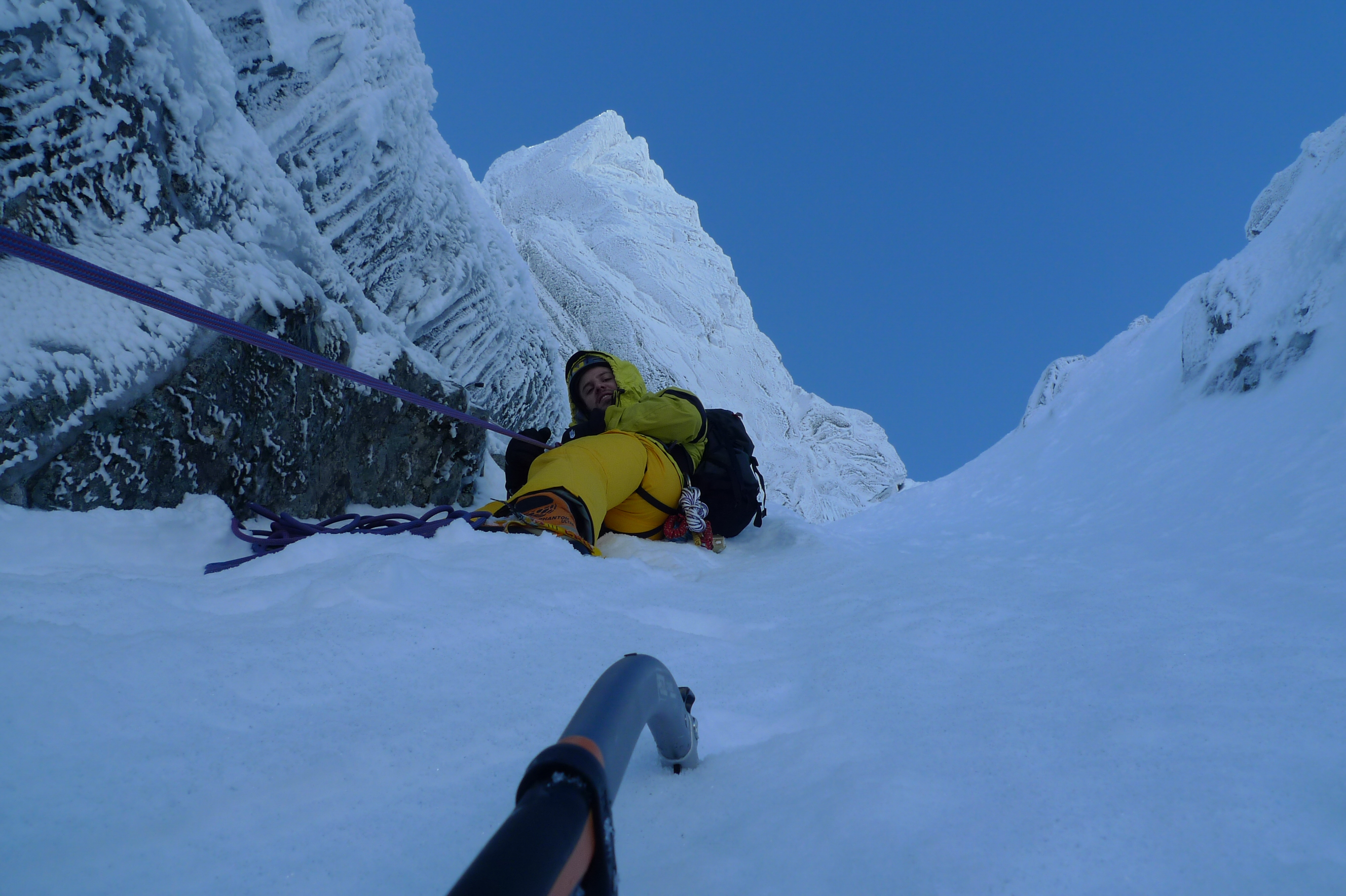 Belaying Mark on North Gully, Ben Nevis