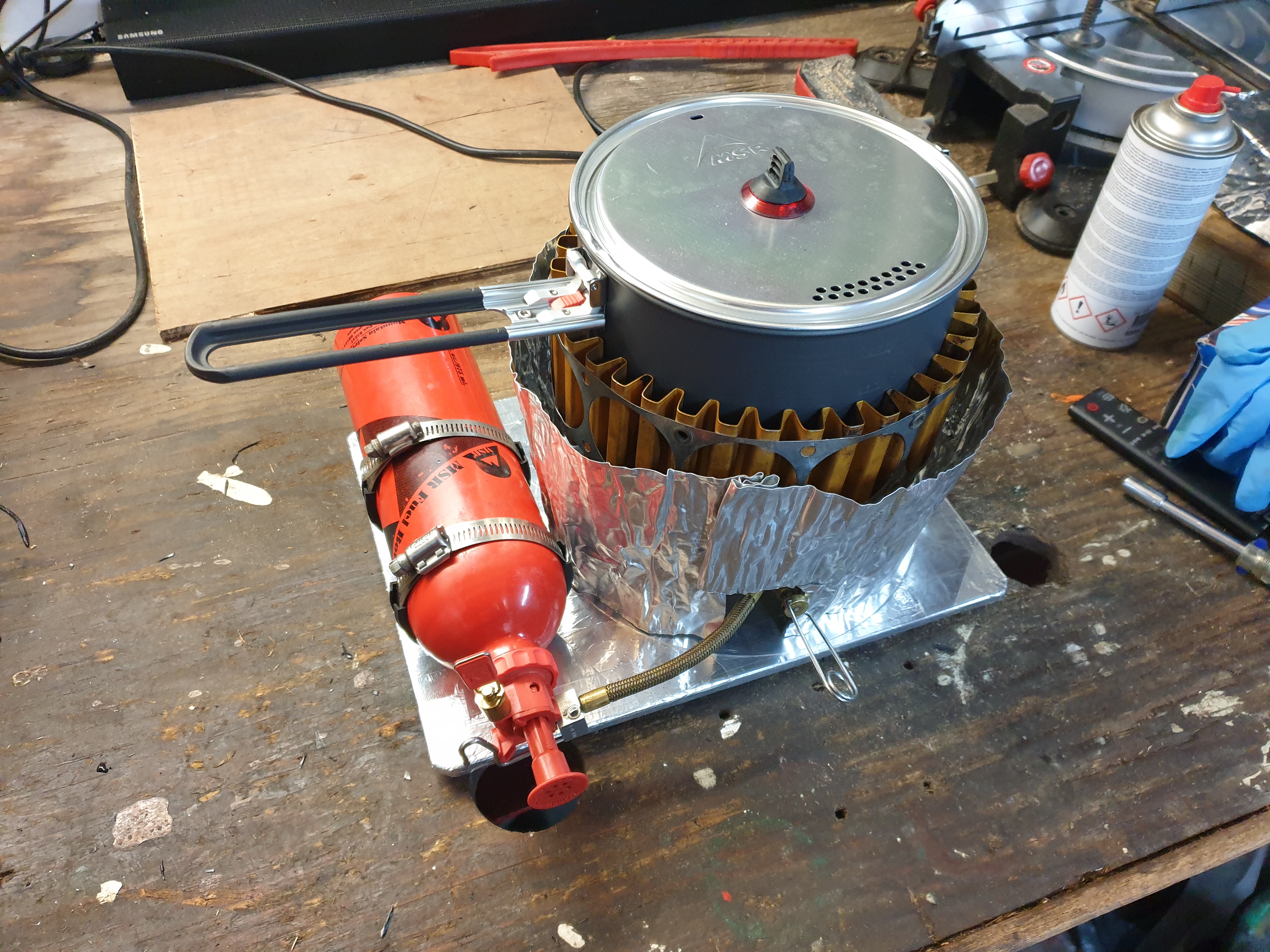 Testing the homemade stove board in my workshop