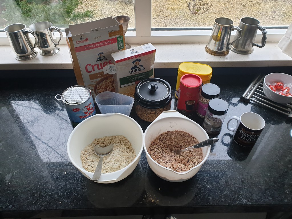 Making the various porridge portions for my expedition breakfasts