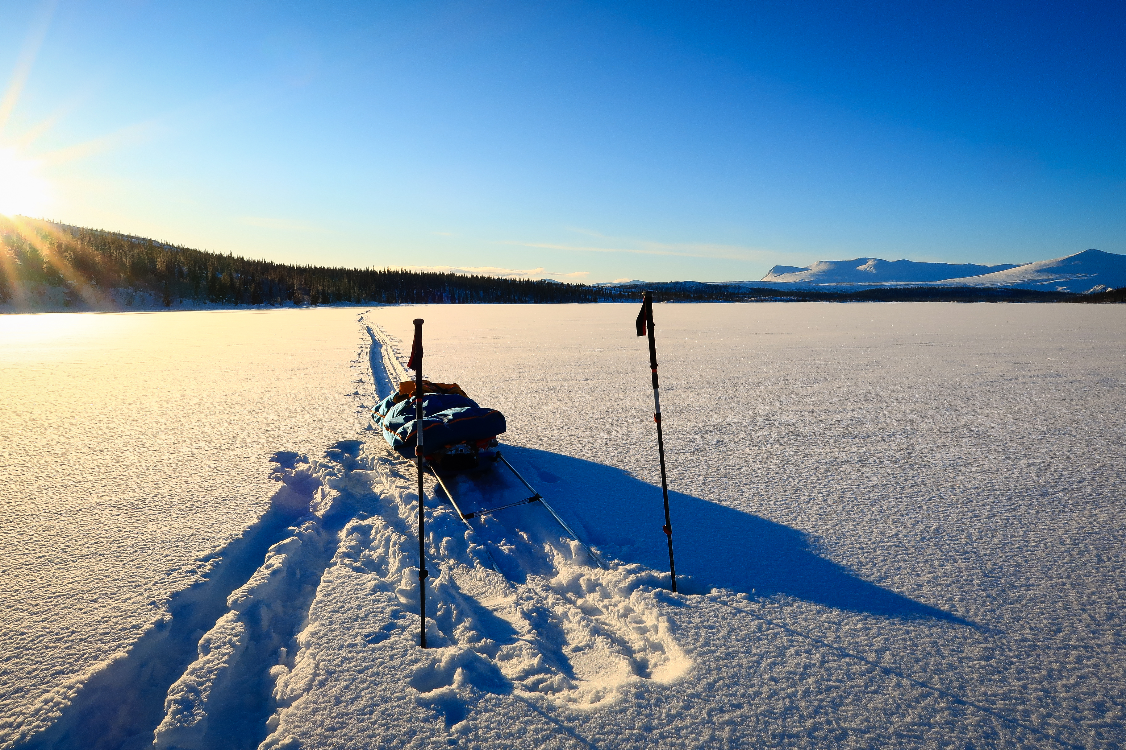 Making fresh tracks across a frozen lake