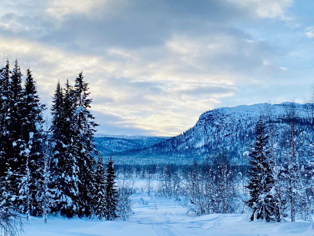 Snowcovered mountain view of Sarek National Park