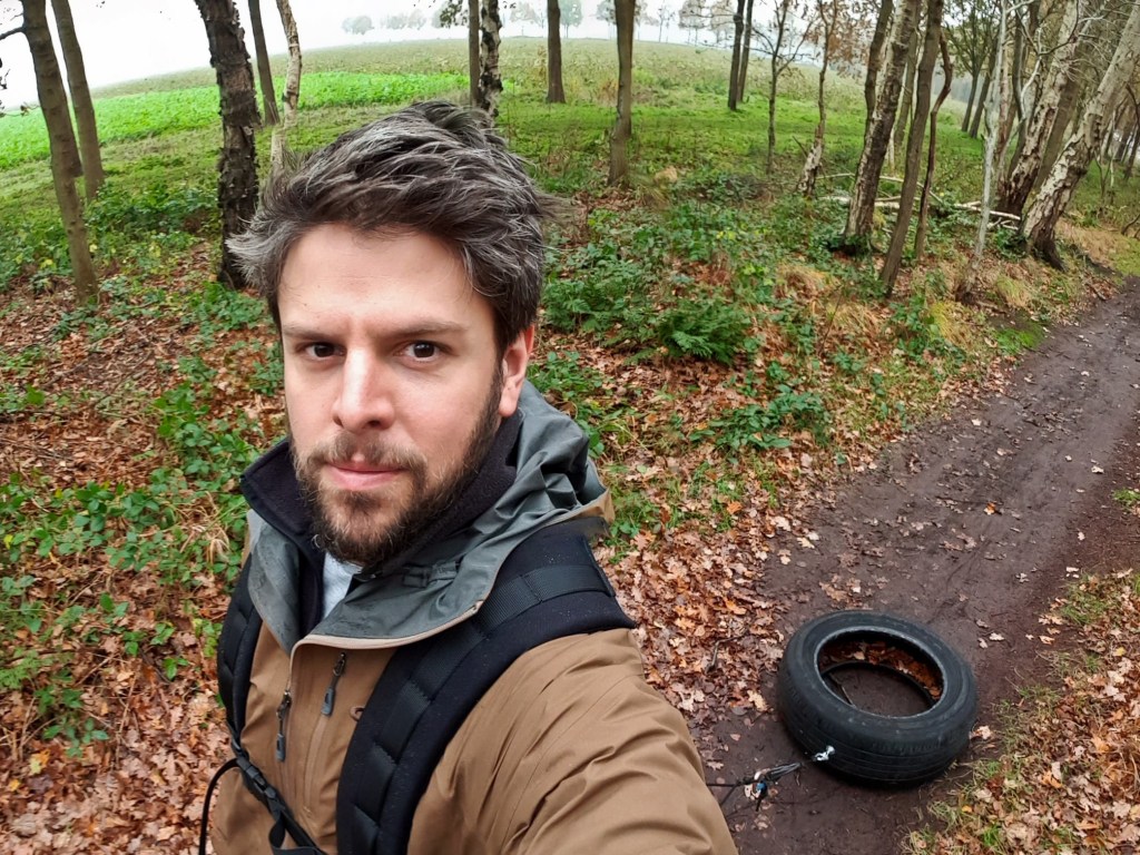 Zander training to pull a pulk with his companion Terry the Tyre